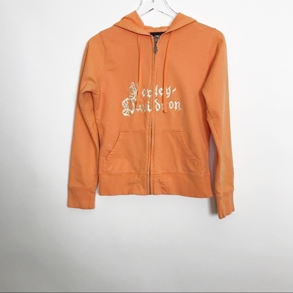 Harley-Davidson orange hoodie HD zipper embroider